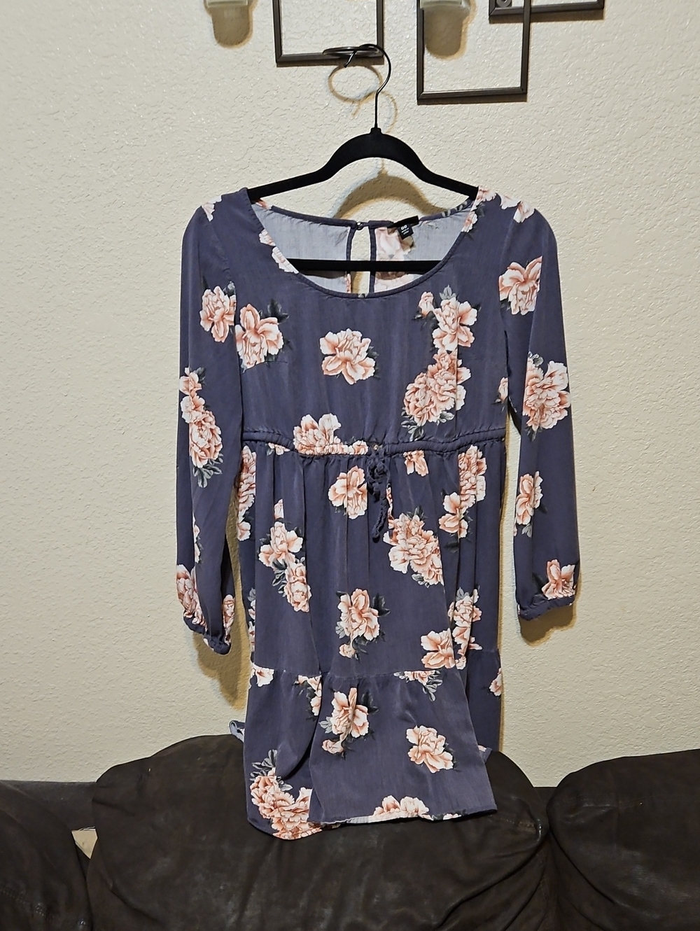 torrid Navy Floral Long-Sleeve Drawstring Waist Dress